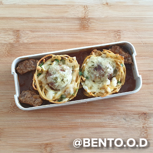 Curry Beef Meatball Pasta Cups Bento