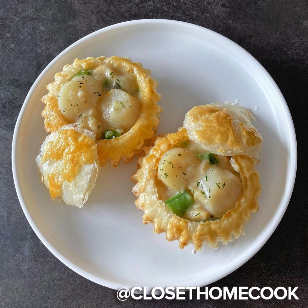 Crusty Mini Pies with Poached Scallops Filling