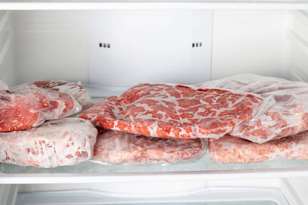 frozen meat in freezer