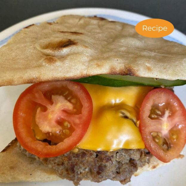Mouthwatering Naan Black pepper Beef Cheese Burger